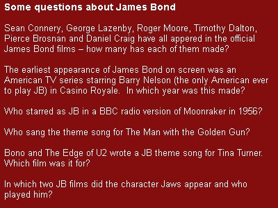 James Bond Questions (answers next image)