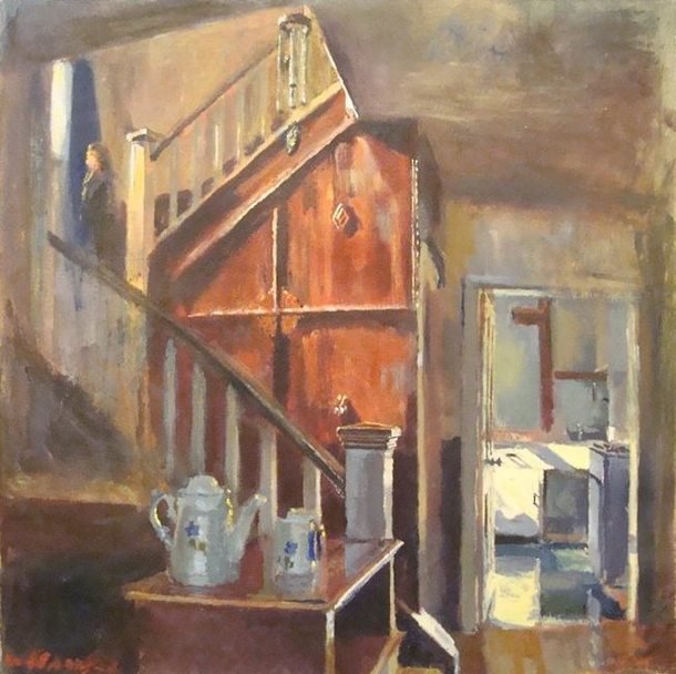 Interior with teapot, acrylic on canvas