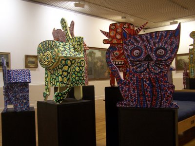 Birdboxes on display at Huddersfield Art Gallery