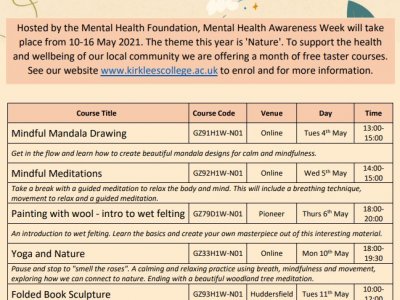 Free Taster Courses as Part of Mental Health Awareness Month