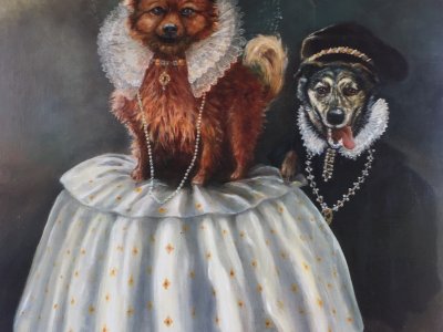 Quirky Dog Portraits on display at Cockington Court