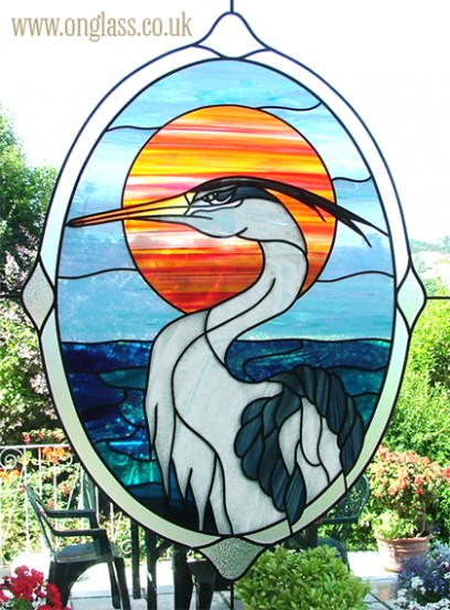 stained glass heron bird