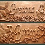 Bretona house sign carved front and back