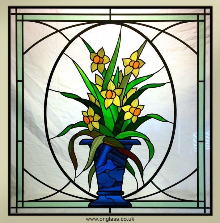 Daffodil pattern stained glass window