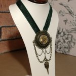 Dark Green Velvet & Brass Necklace