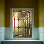 Elegant stained glass window design.