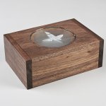 Glass Inlay with Ivy leaf in Walnut Box, click image for details