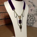 Purple Velvet & Brass Cog Steampunk Necklace