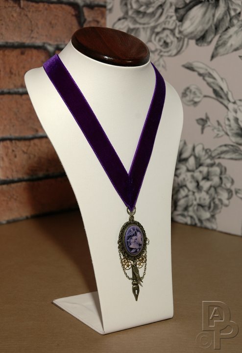 Purple Velvet & Cameo Necklace