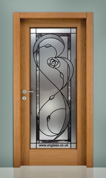 Rennie Mackintosh full length bevel glass & frosted door panel.