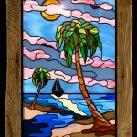 Stained glass Palm tree sunset.