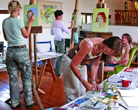 Students working in the studio at Coombe Farm Studios
