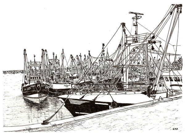 Trawlers in Brixham (Pen and Ink Drawing)