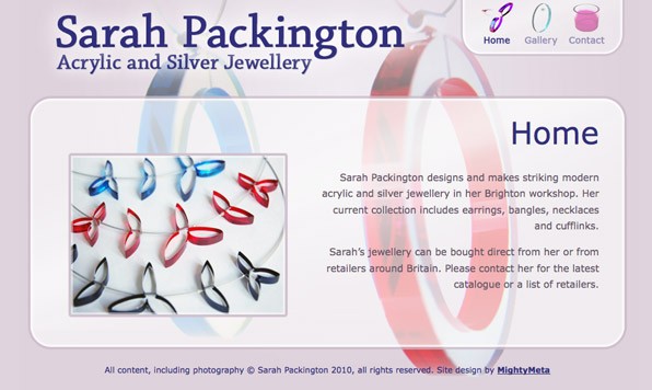 Website for Contemporary Jeweller 'Sarah Packington'