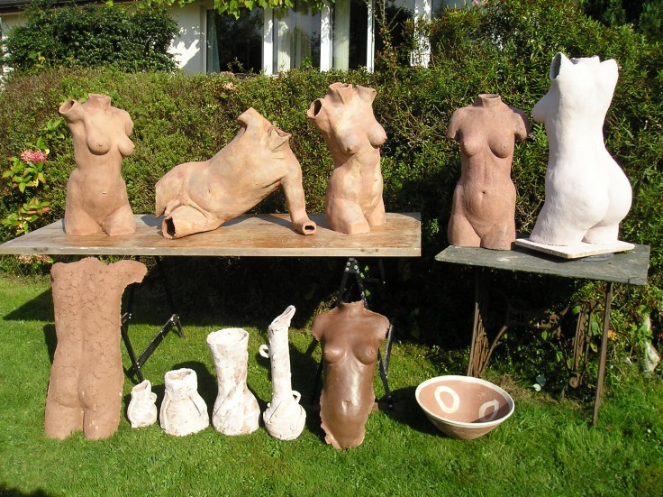 Work to be fired in wood kiln