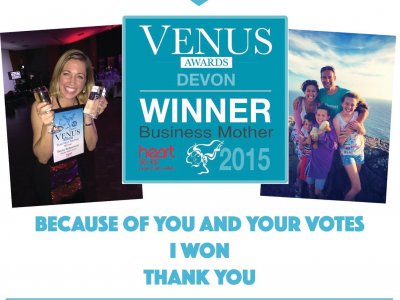 Winner of the Venus Business Mother of the Year in Devon 2015